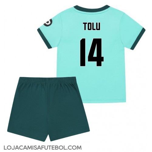 Camisa de Futebol Wolves Tolu Arokodare #14 Equipamento Secundário Infantil 2025-26 Manga Curta (+ Calças curtas)